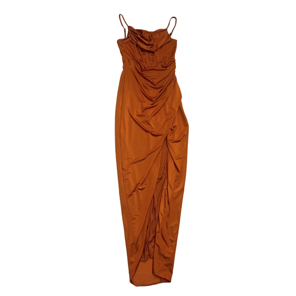 Ricarica Metallic Copper Sleeveless Gown Long Dress Large Formal Orange Satin